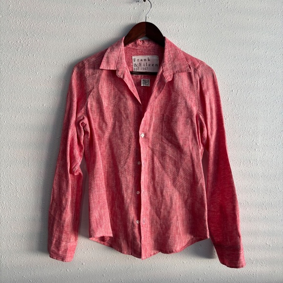Frank & Eileen 100% Linen Red Button Down Shirt - Picture 1 of 5
